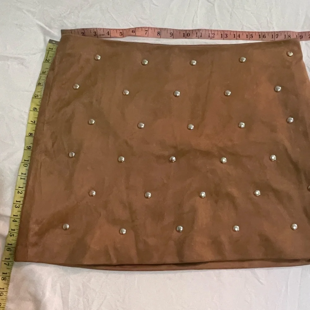 Future Collective Women's‎ Suede Studded Mini A-Line Skirt Brown 14